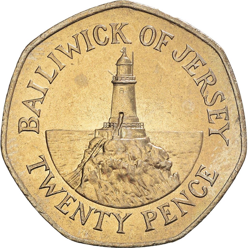 Jersey Coin Islander 20 Pence | Queen Elizabeth II | Corbière Lighthouse | Tiara | KM66 | 1983 - 1997