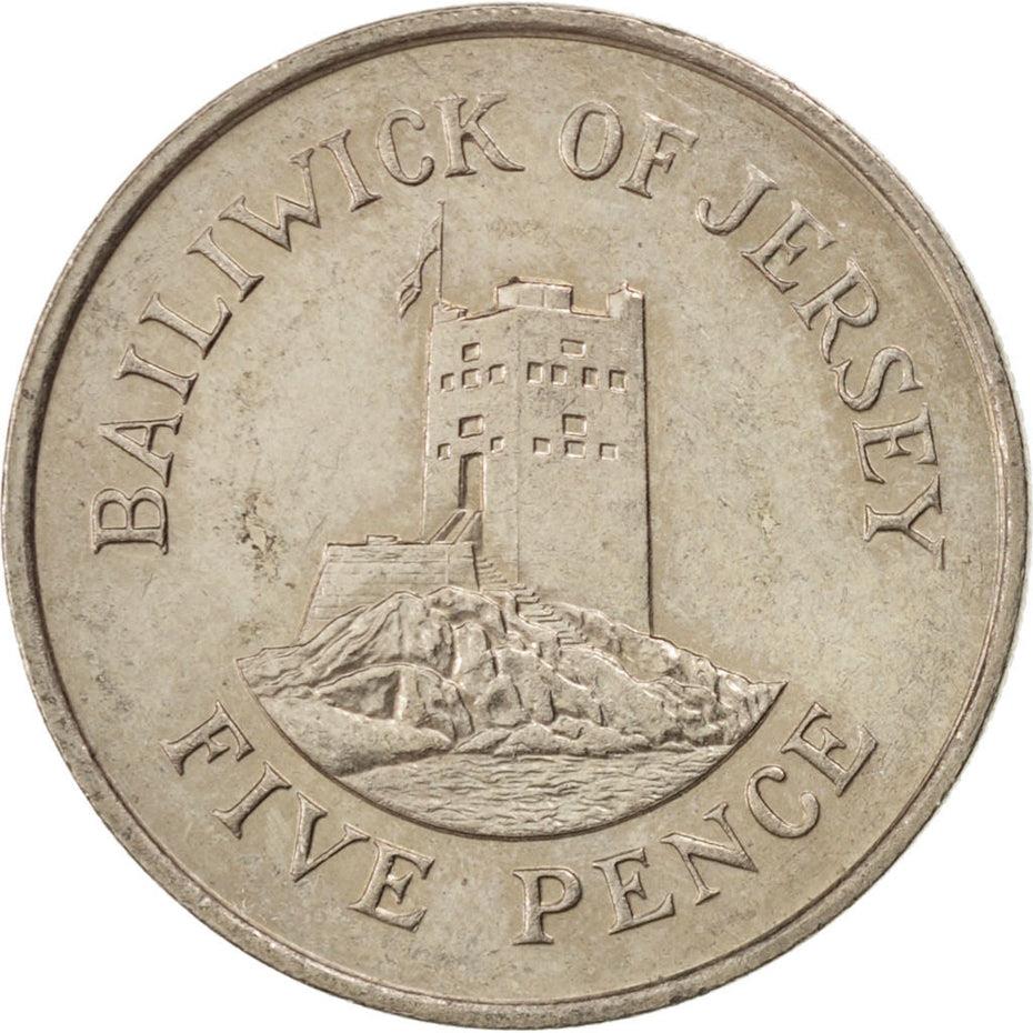 Jersey Coin Islander 5 Pence | Queen Elizabeth II | Seymour Tower | KM56.1 | 1983 - 1988