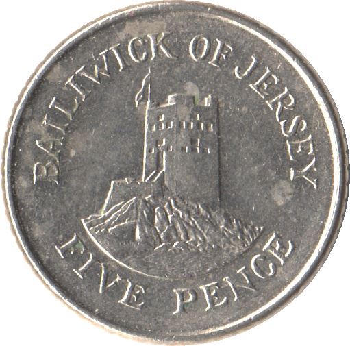 Jersey Coin Islander 5 Pence | Queen Elizabeth II | Seymour Tower | KM56.2 | 1990 - 1997