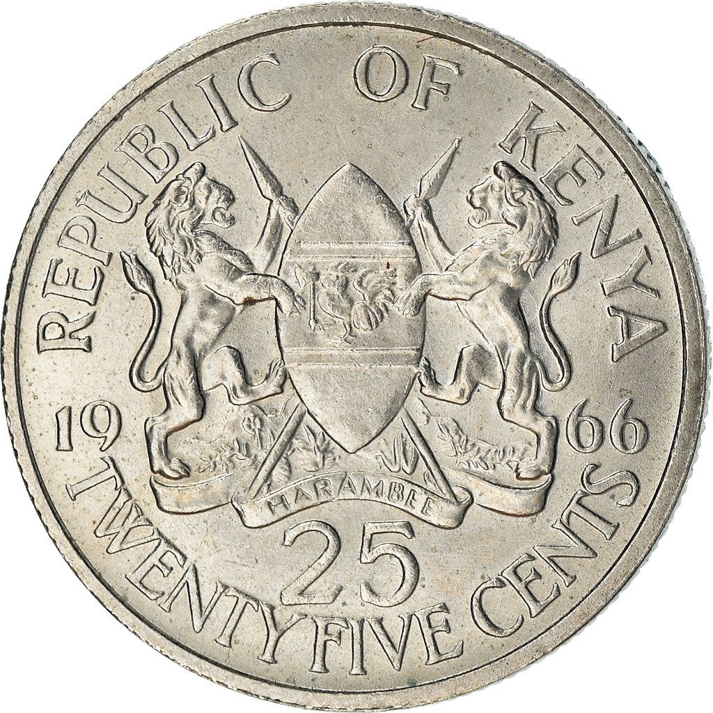 Kenya 25 Cents Coin | Mzee Jomo Kenyatta | KM3 | 1966 - 1967