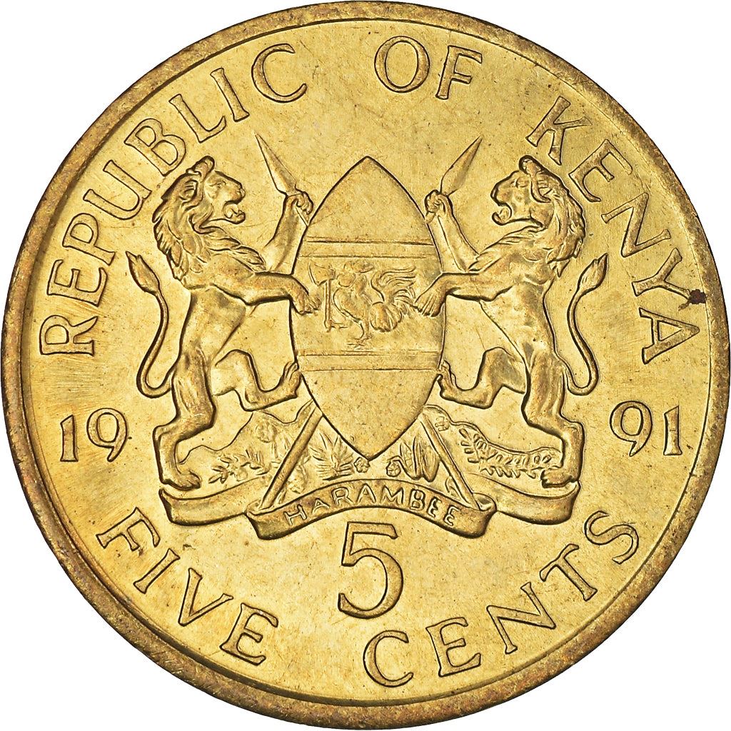 Kenya 5 Cents | President of Kenya 1989 - 2002 Coin | KM17 | 1978 - 1991