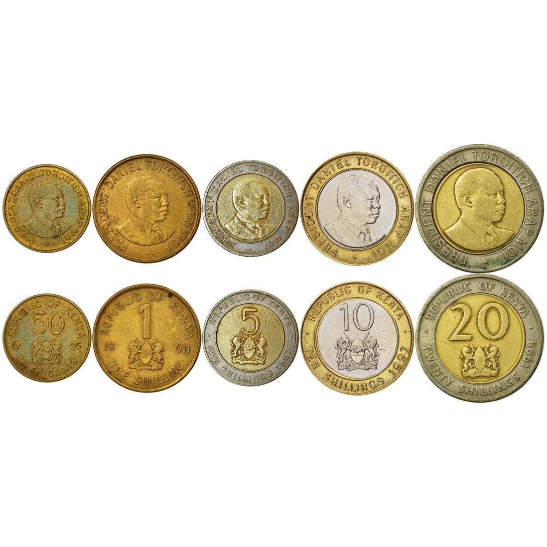 Kenya | 5 Coin Set | 50 Cents 1 Shilling 5 10 20 Shillings | Daniel Toroitich Arap Moi | 1995 - 1998