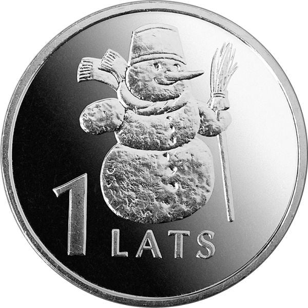 Latvia 1 Lats Coin | Snowman | Broom | KM85 | 2007