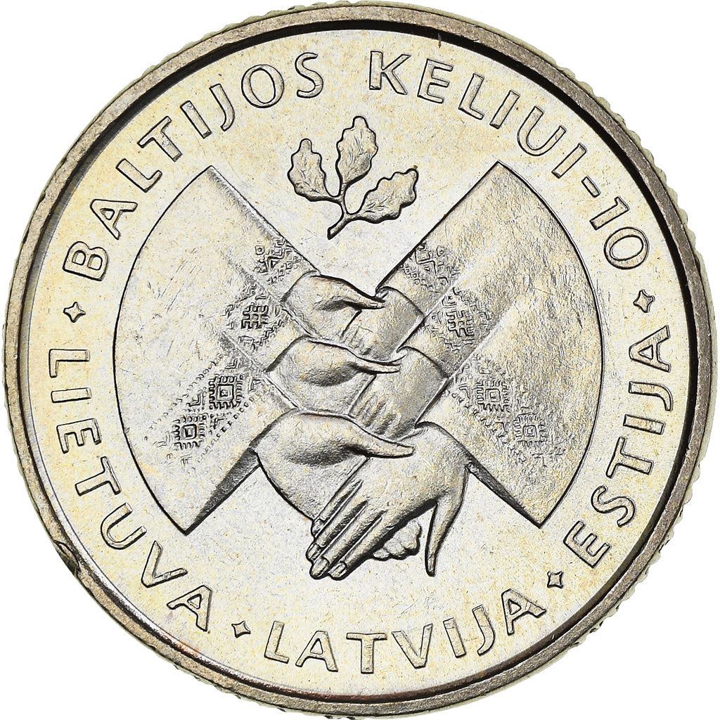 Lithuania 1 Litas | Baltic Way | Oak Leave | Hands | KM117 | 1999