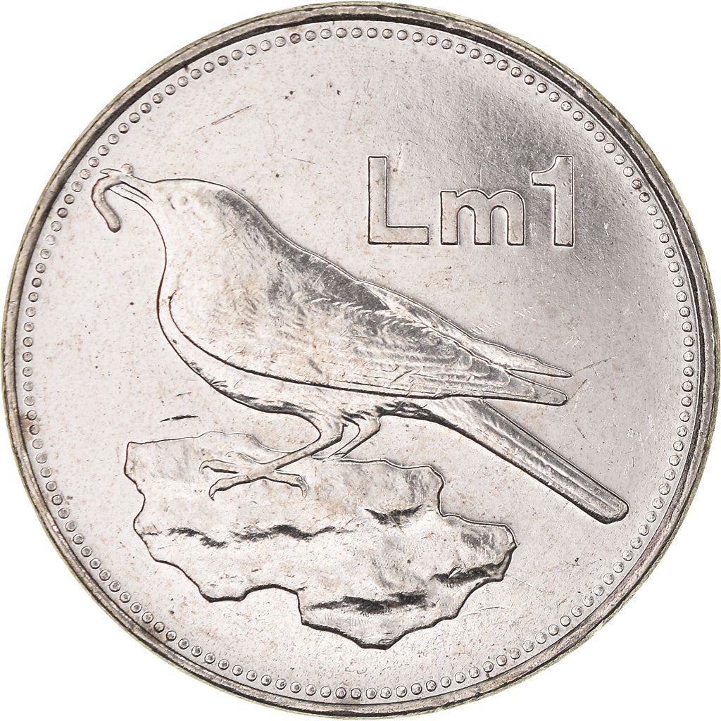 Malta Coin Maltese 1 Lira | Blue Rock Thrush | Bird | KM99 | 1991 - 2007