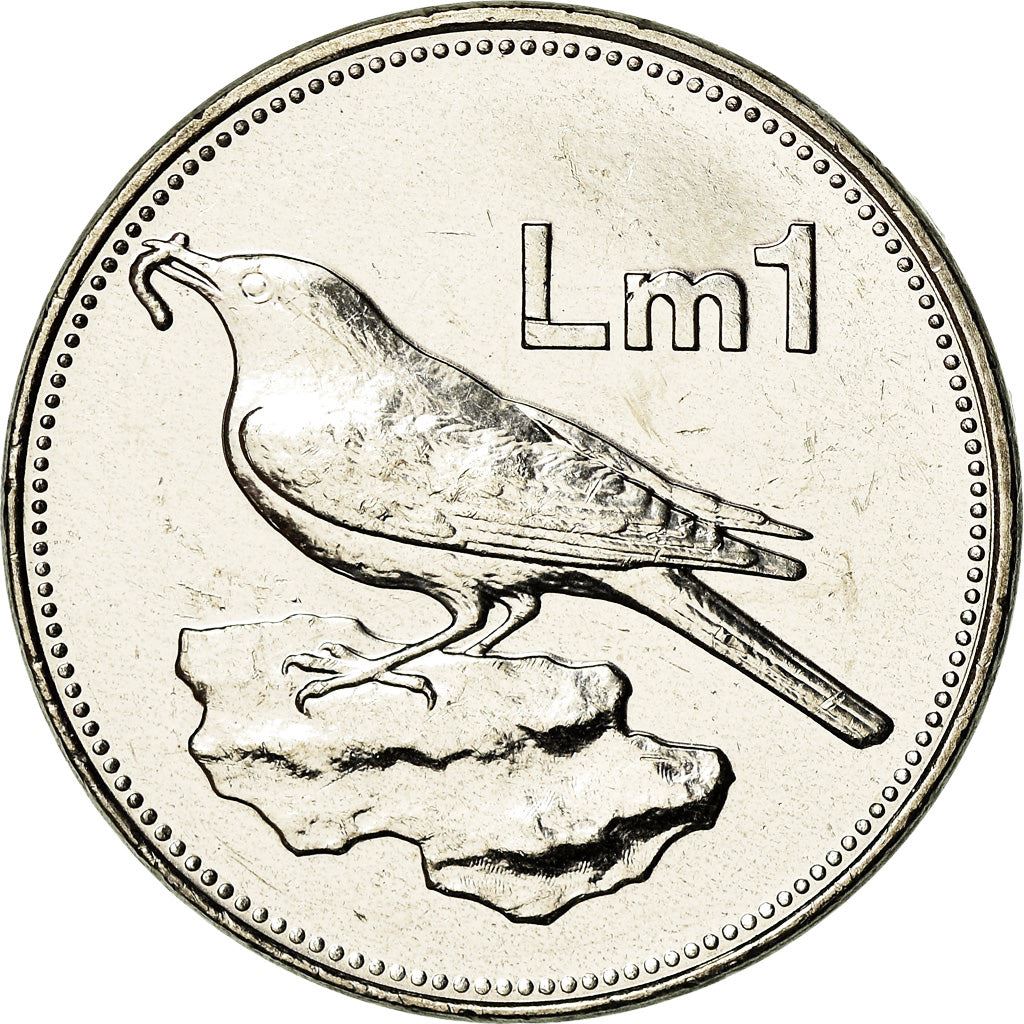 Malta Coin Maltese 1 Lira | Blue Rock Thrush | Bird | KM99 | 1991 - 2007