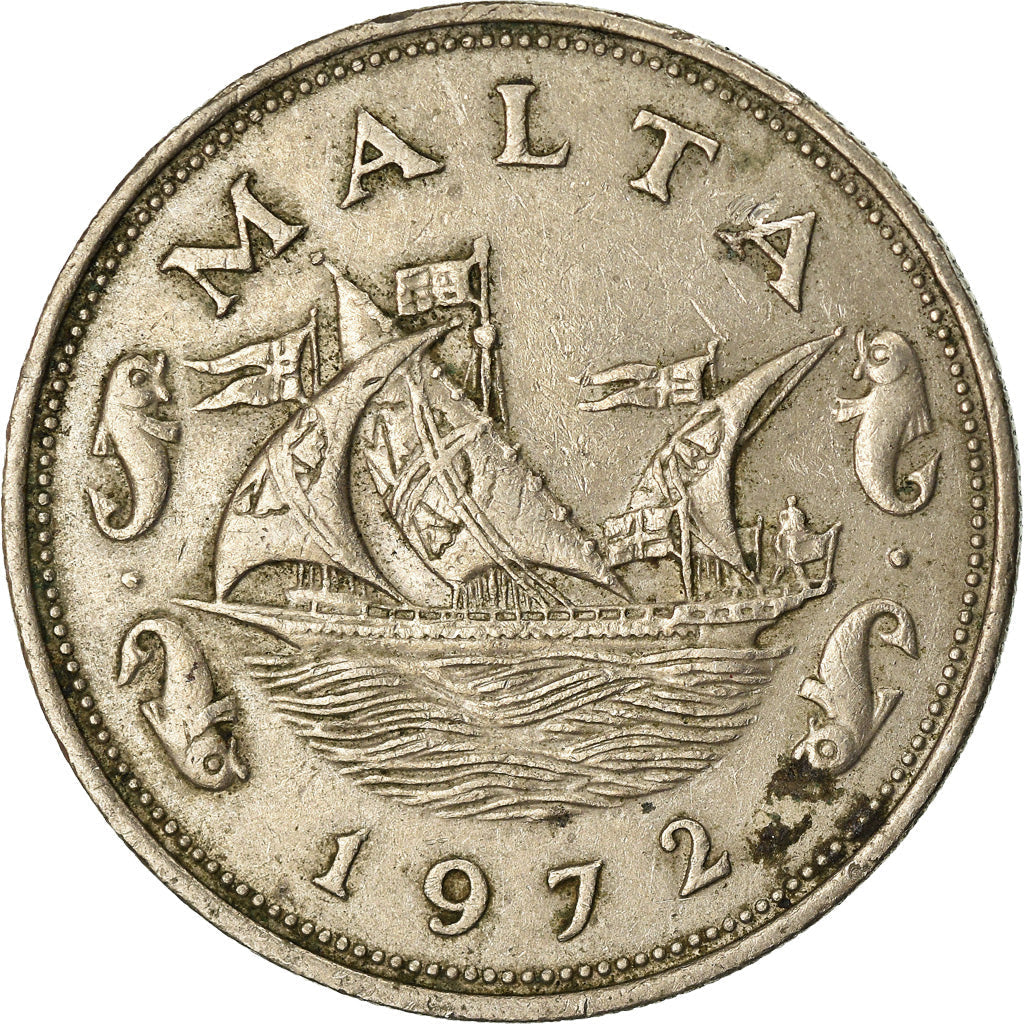 Malta Coin Maltese 10 Cents | Boat | Dolphins | KM11 | 1972 - 1981