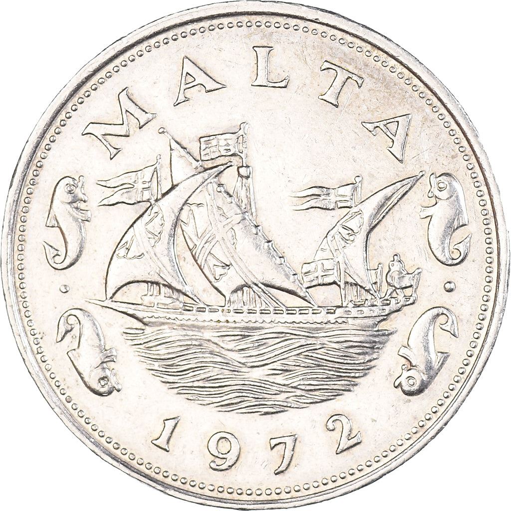 Malta Coin Maltese 10 Cents | Boat | Dolphins | KM11 | 1972 - 1981