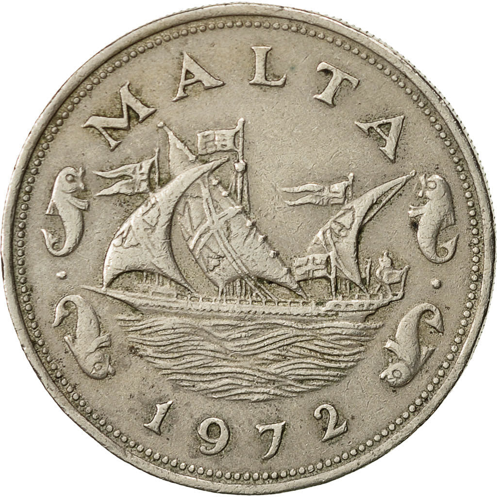 Malta Coin Maltese 10 Cents | Boat | Dolphins | KM11 | 1972 - 1981