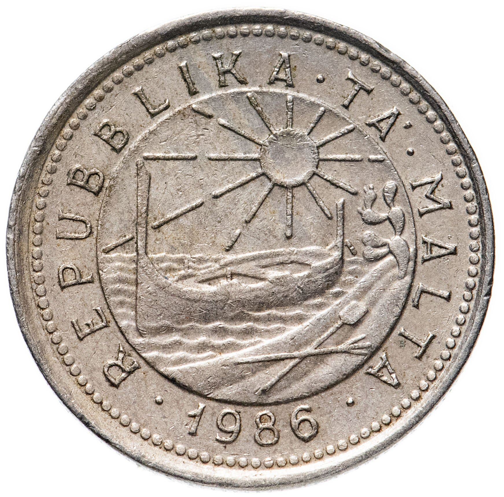 Malta Coin Maltese 2 Cents | Sun | Luzzu Boat | KM79 | 1986