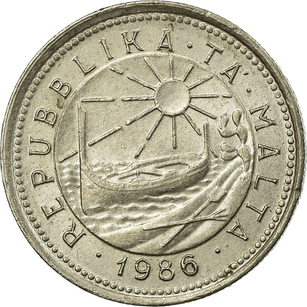 Malta Coin Maltese 2 Cents | Sun | Luzzu Boat | KM79 | 1986