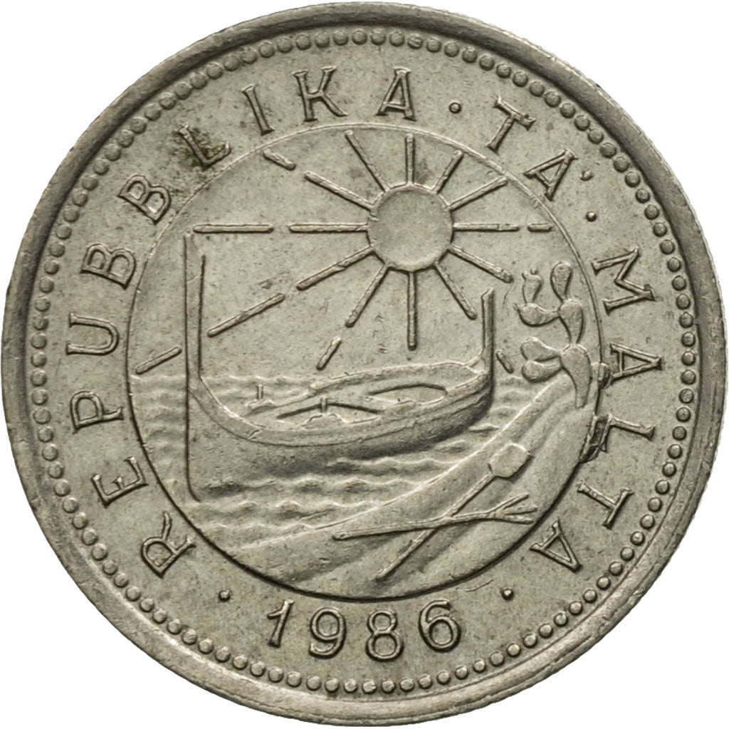 Malta Coin Maltese 2 Cents | Sun | Luzzu Boat | KM79 | 1986