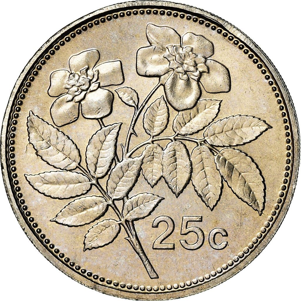 Malta Coin Maltese 25 Cents | Evergreen Rose | KM97 | 1991 - 2007