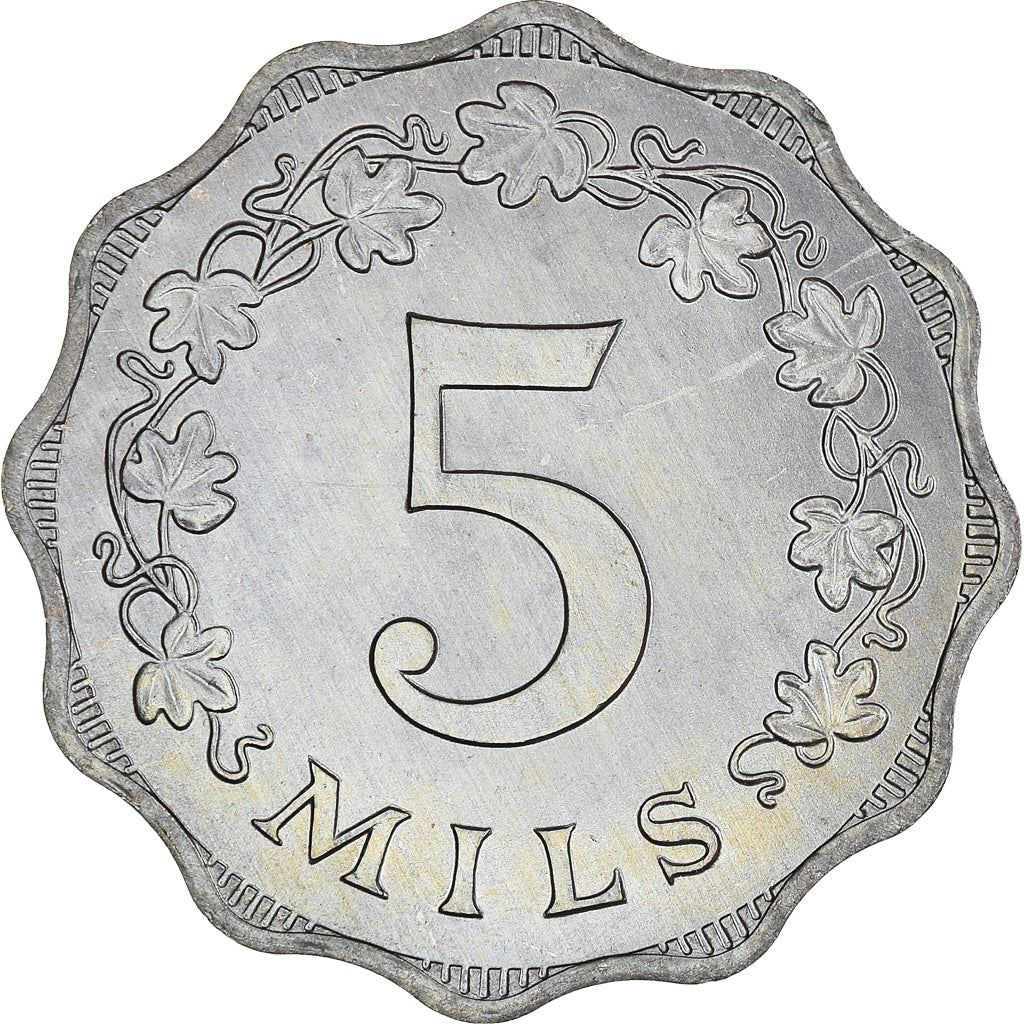 Malta Coin Maltese 5 Mils | Earthen lamp Stand | KM7 | 1972 - 2007