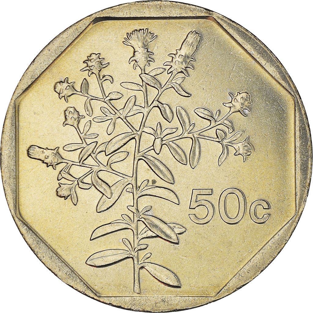 Malta Coin Maltese 50 Cents | Chiliadenus Bocconei | Plant | KM98 | 1991 - 2007