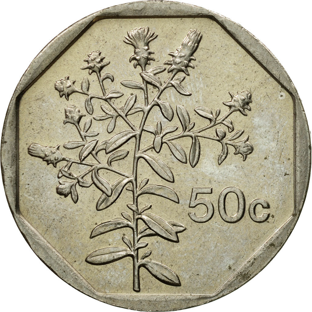 Malta Coin Maltese 50 Cents | Chiliadenus Bocconei | Plant | KM98 | 1991 - 2007