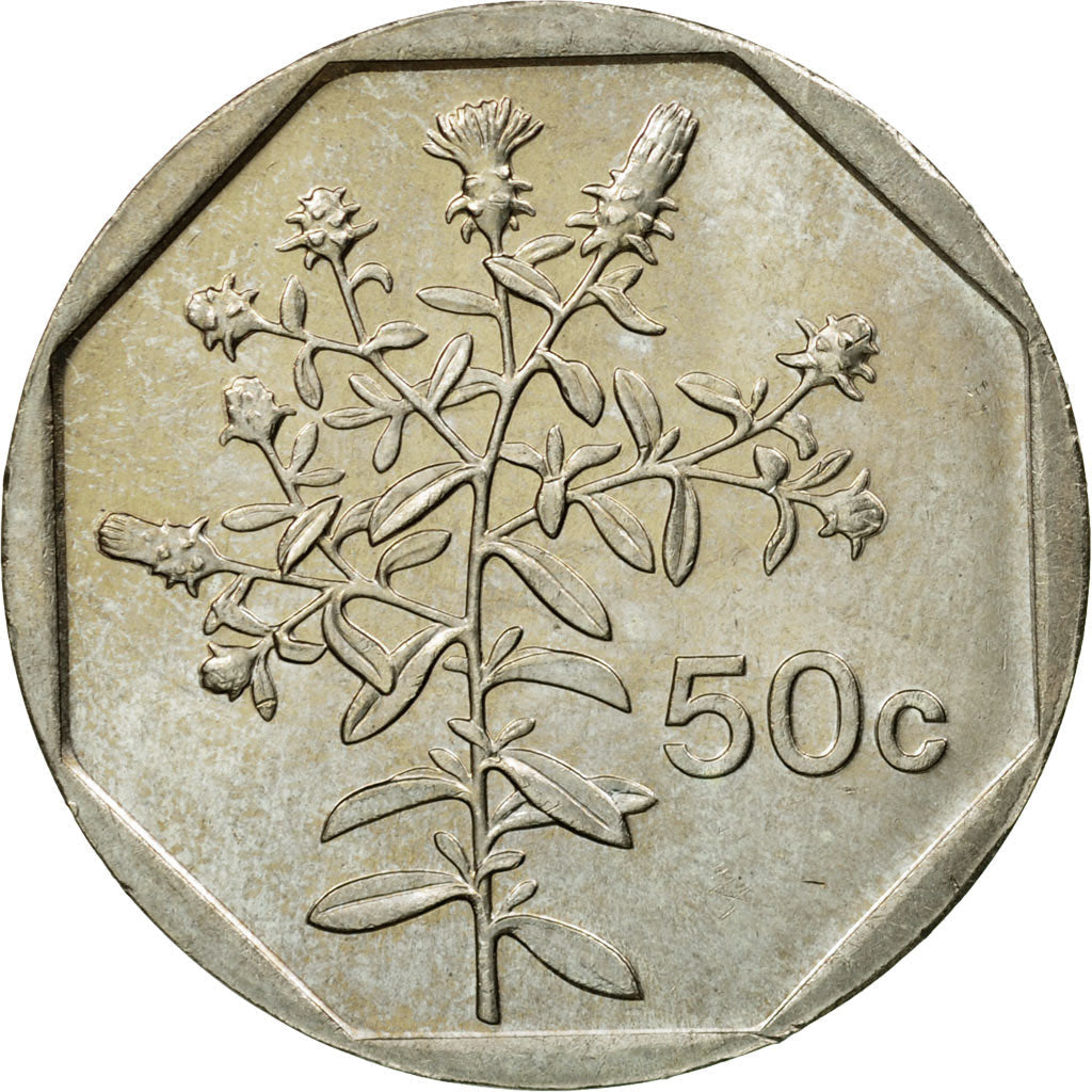 Malta Coin Maltese 50 Cents | Chiliadenus Bocconei | Plant | KM98 | 1991 - 2007