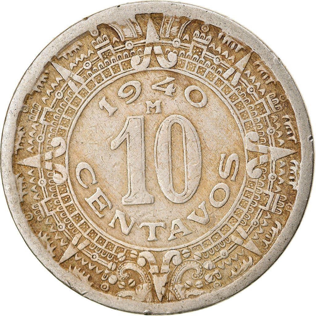 Mexico 10 Centavos Coin | Sun stone | Aztec | Golden Eagle | KM432 | 1936 - 1946