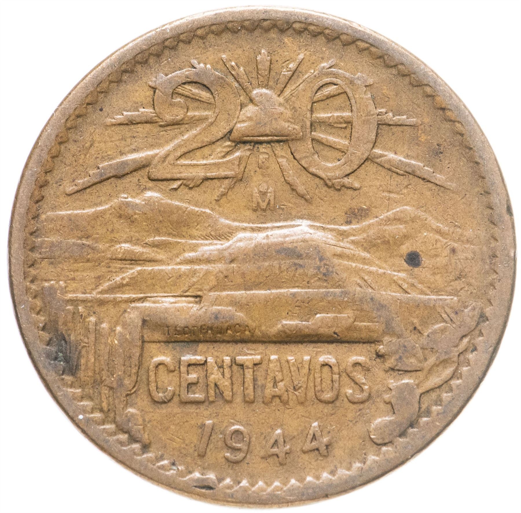 Mexico 20 Centavos | Liberty cap | Pyramid | Teotihuacán Coin | KM439 | 1943 - 1955