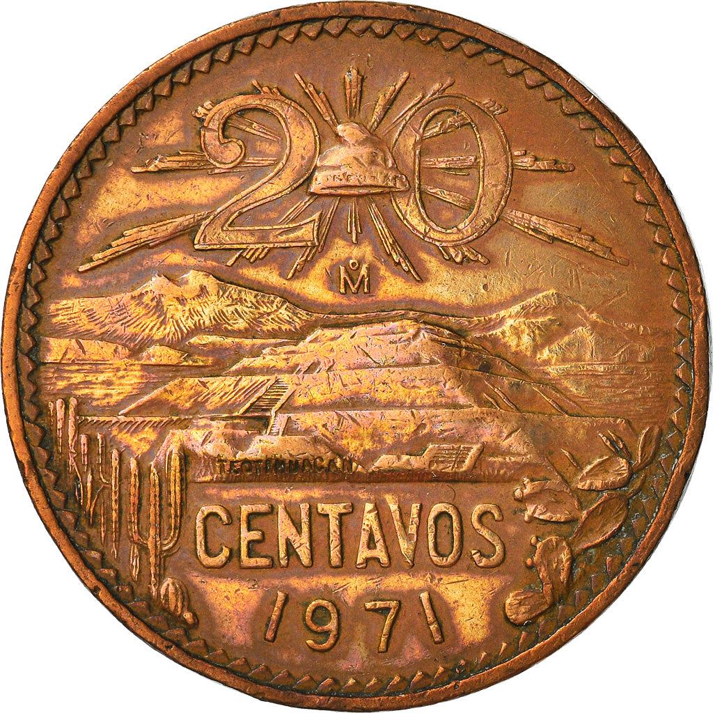 Mexico 20 Centavos | Liberty cap | Pyramid | Teotihuacán Coin | KM440 | 1955 - 1971