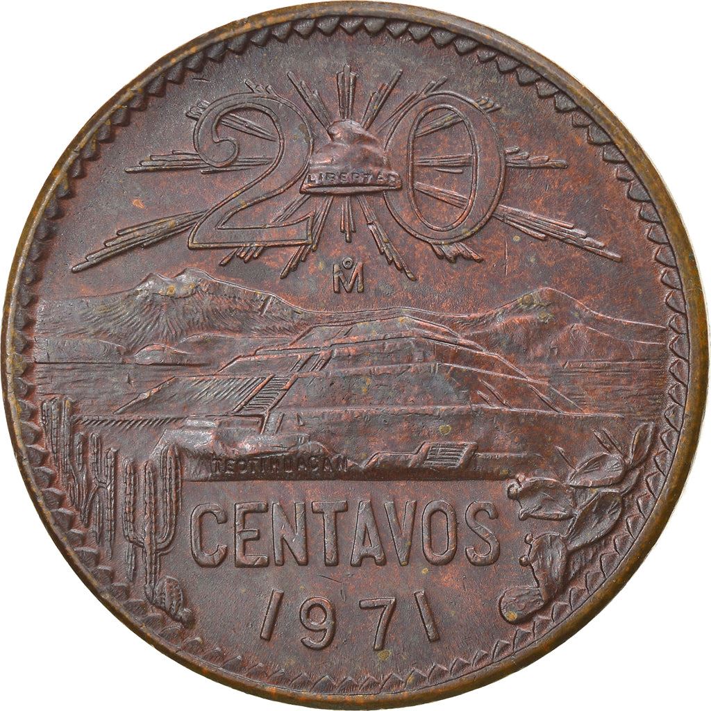 Mexico 20 Centavos | Liberty cap | Pyramid | Teotihuacán Coin | KM440 | 1955 - 1971