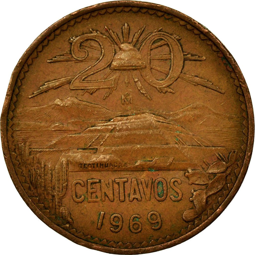 Mexico 20 Centavos | Liberty cap | Pyramid | Teotihuacán Coin | KM440 | 1955 - 1971