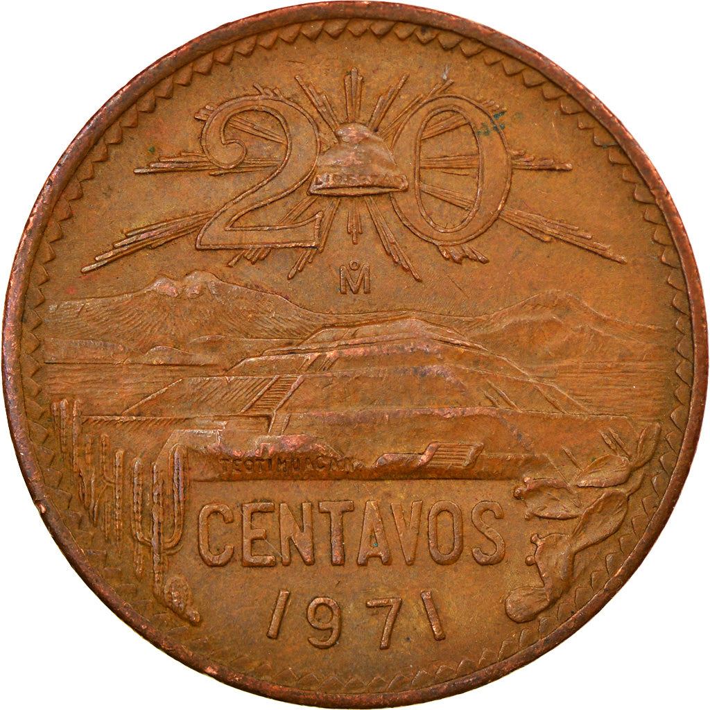 Mexico 20 Centavos | Liberty cap | Pyramid | Teotihuacán Coin | KM440 | 1955 - 1971