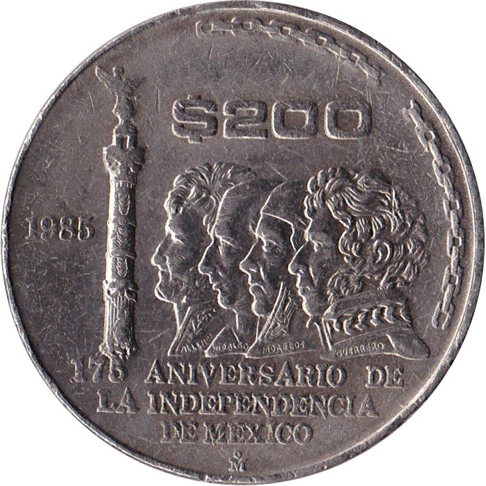 Mexico | 200 Pesos Coin | 175th Independence Anniversary | Ignacio Allende | KM509 | 1985