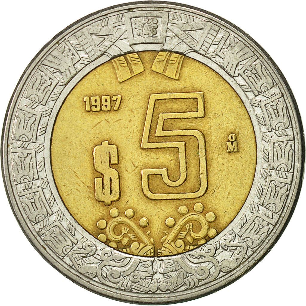 Mexico 5 Pesos | Aztec sun stone | Serpents ring | Eagle Coin | KM605 | 1997 - 2021