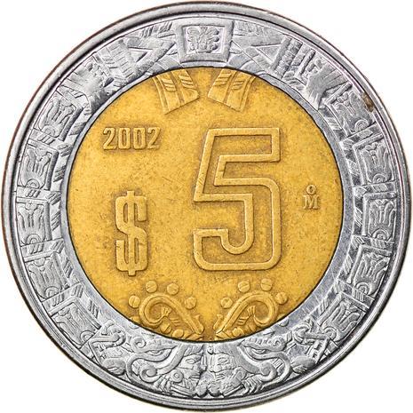 Mexico 5 Pesos | Aztec sun stone | Serpents ring | Eagle Coin | KM605 | 1997 - 2021