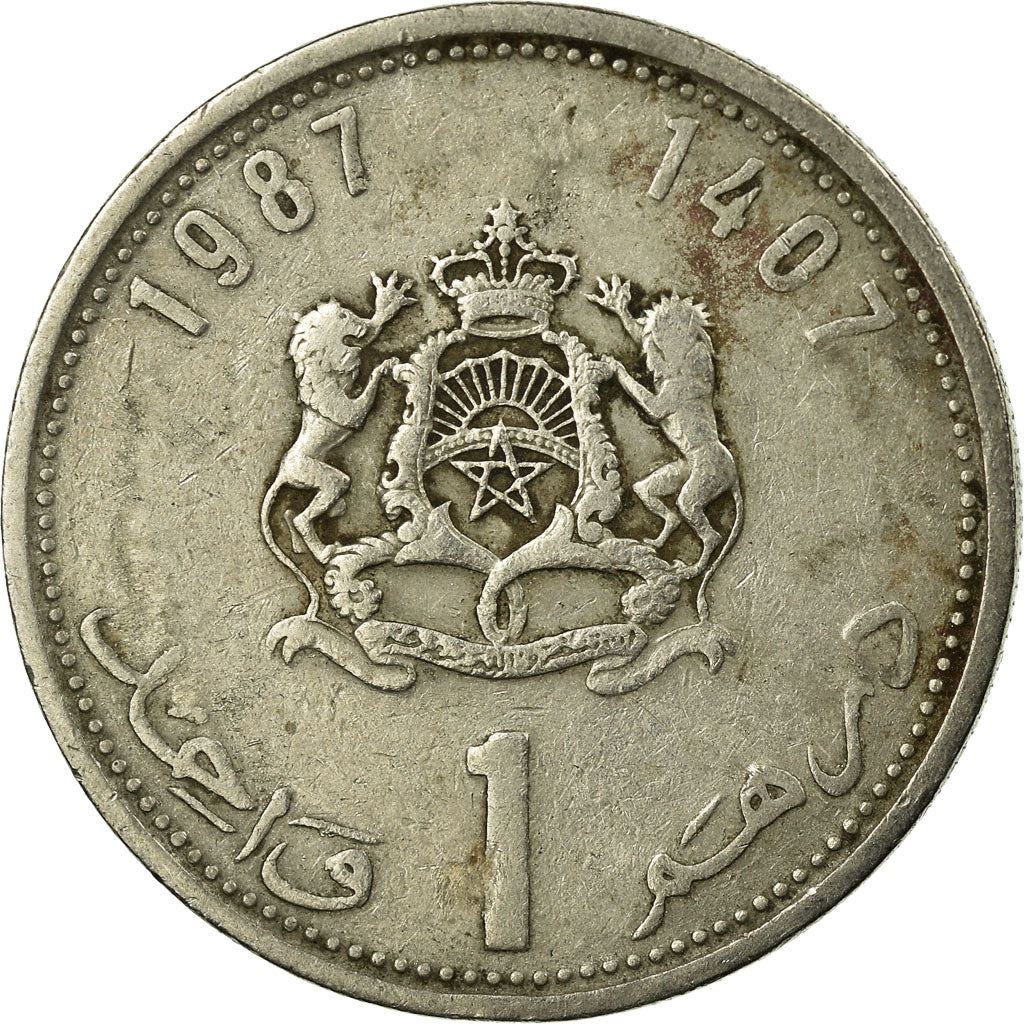 Morocco 1 Dirham - Hassan II 3rd portrait Coin Y88 1987