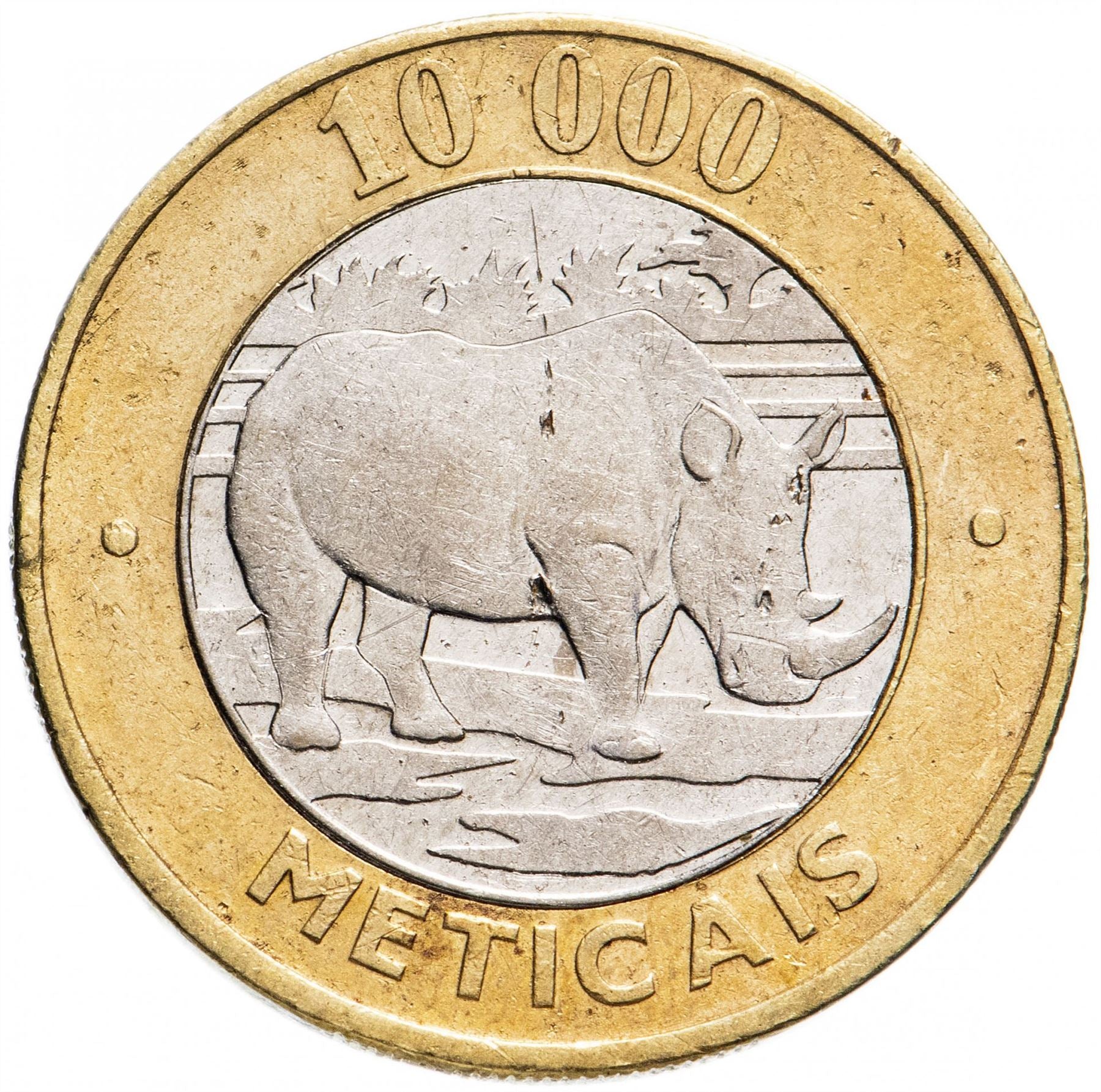 Mozambique 10 000 Meticais Coin | Rhinoceros | KM131 | 2003