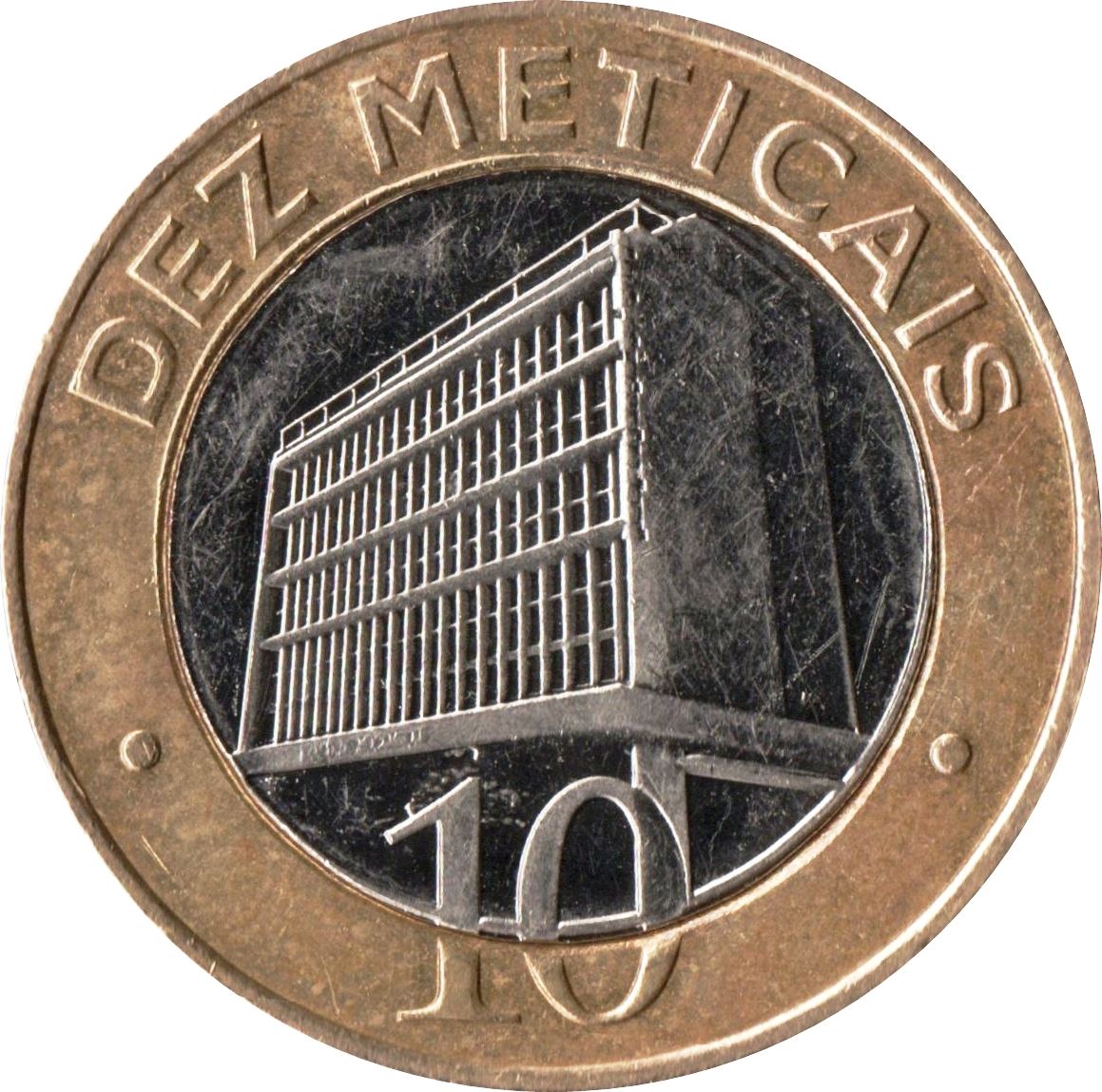 Mozambique | 10 Meticais Coin | Bank Building | KM140 | 2006 - 2012