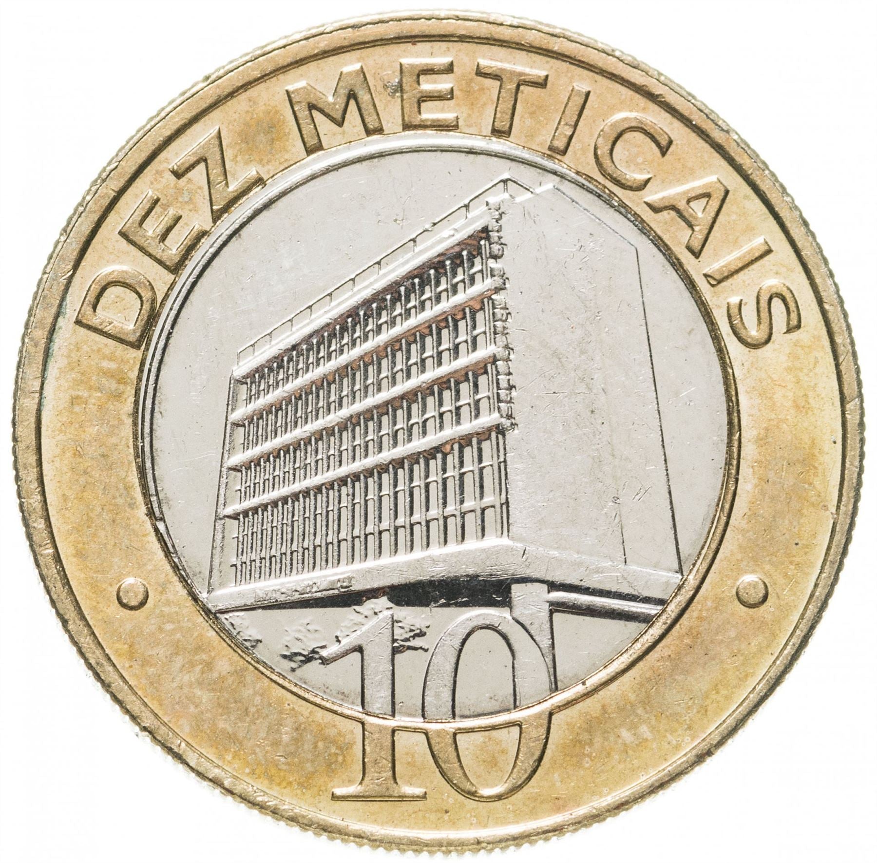 Mozambique | 10 Meticais Coin | Bank Building | KM140 | 2006 - 2012