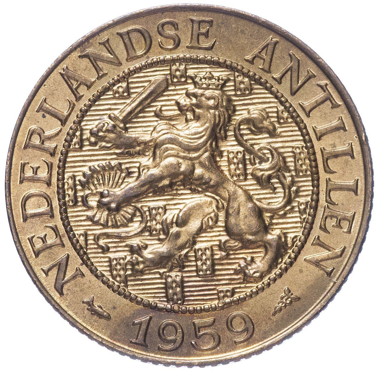 Netherlands Antilles 2.5 Cents Coin | Queen Juliana | Dutch Lion | Sword | KM5 | 1956 - 1965