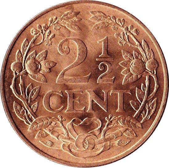 Netherlands Antilles 2.5 Cents Coin | Queen Juliana | Dutch Lion | Sword | KM5 | 1956 - 1965