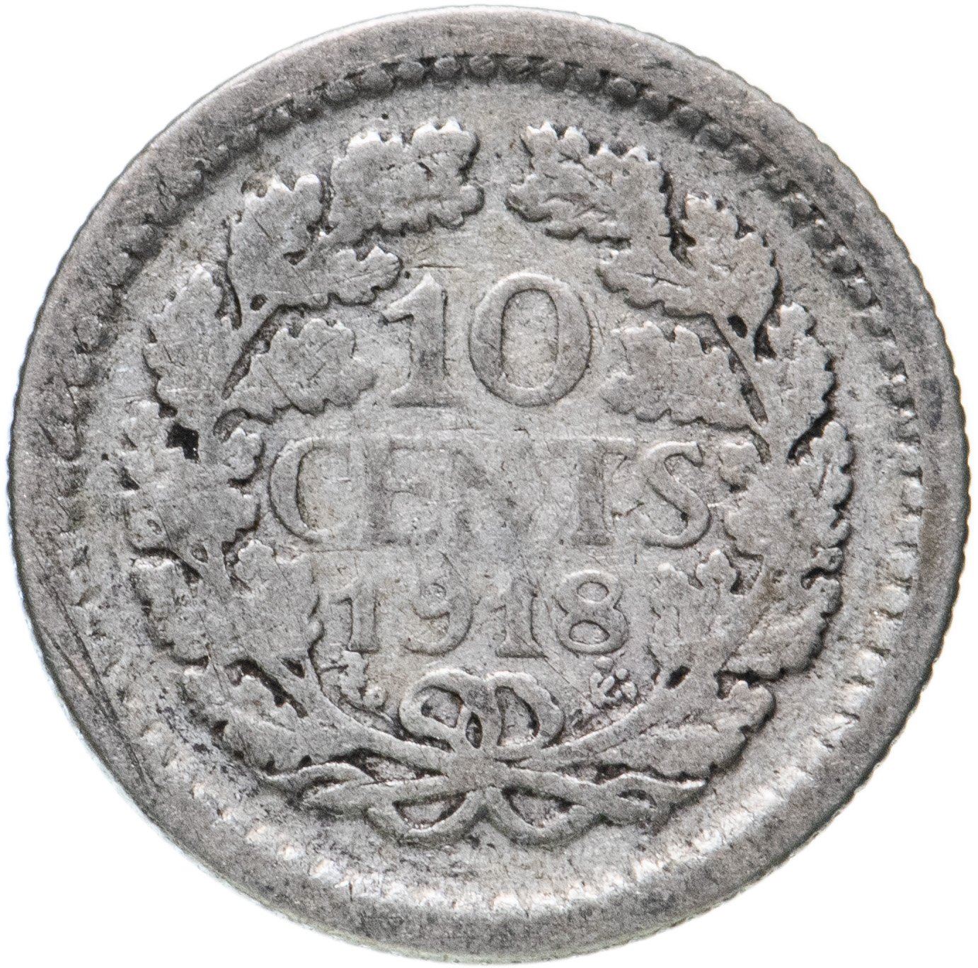 Netherlands Coin 10 Cents | Queen Wilhelmina | KM145 | 1910 - 1925