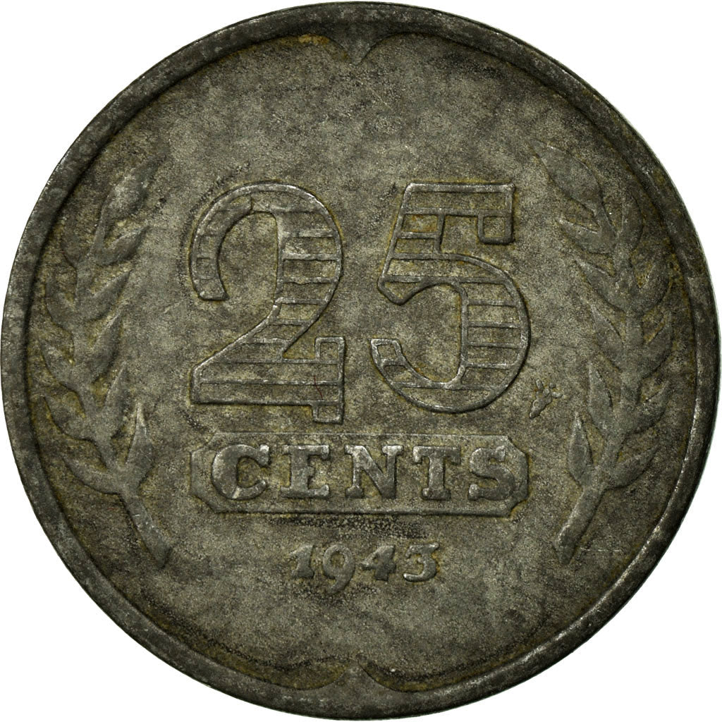 Netherlands Coin 25 Cents | Queen Wilhelmina | Ship | KM174 | 1941 - 1943