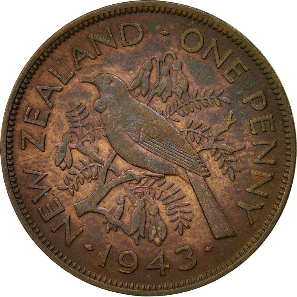 New Zealander 1 Penny Coin | King George VI | Tui Bird | KM13 | 1940 - 1947