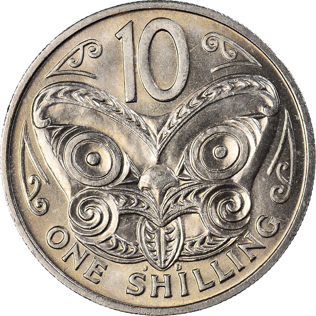 New Zealander 10 Cents Coin | Queen Elizabeth II | Maori Koruru Mask | KM35 | 1967 - 1969