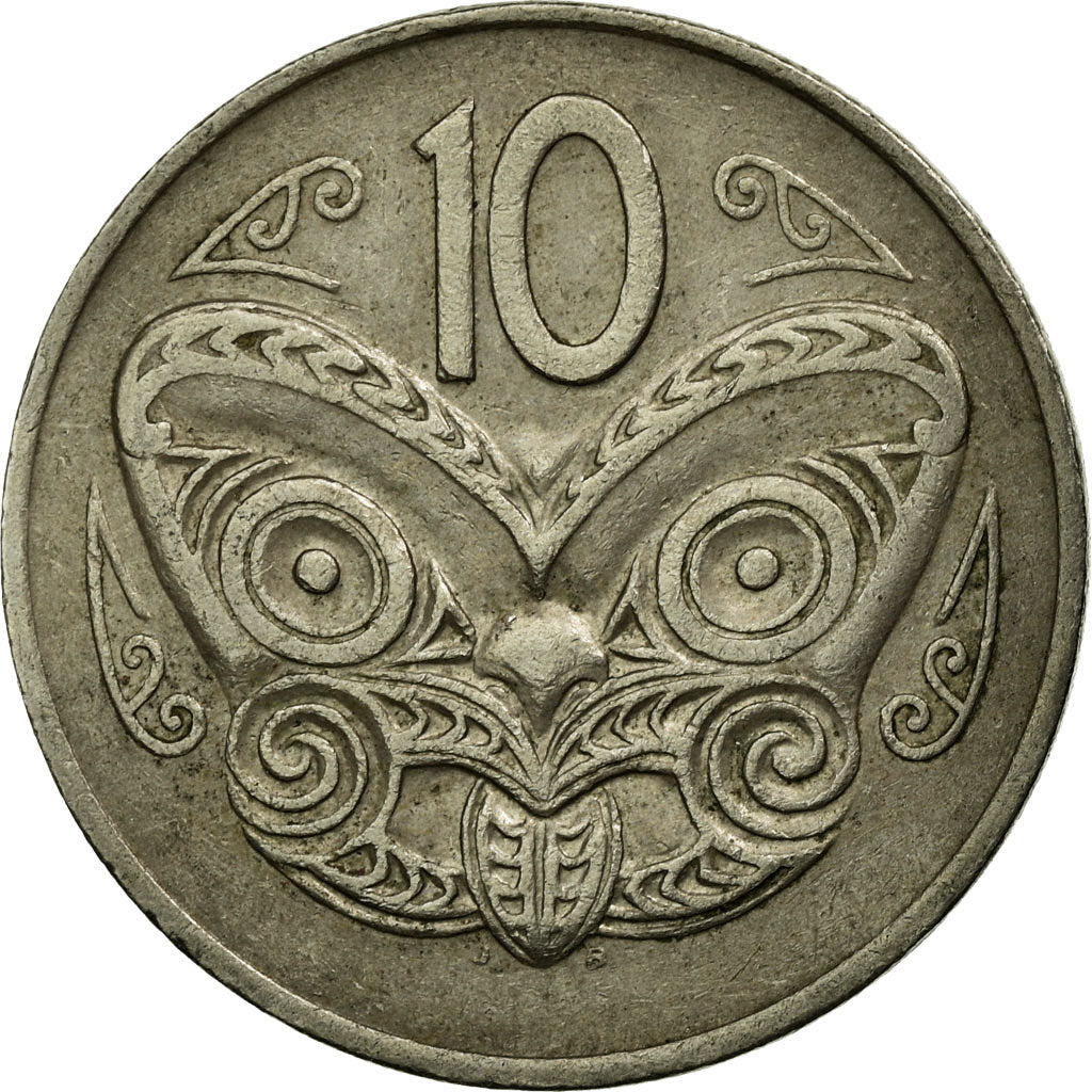 New Zealander 10 Cents Coin | Queen Elizabeth II | Maori Koruru Mask | KM41 | 1970 - 1985