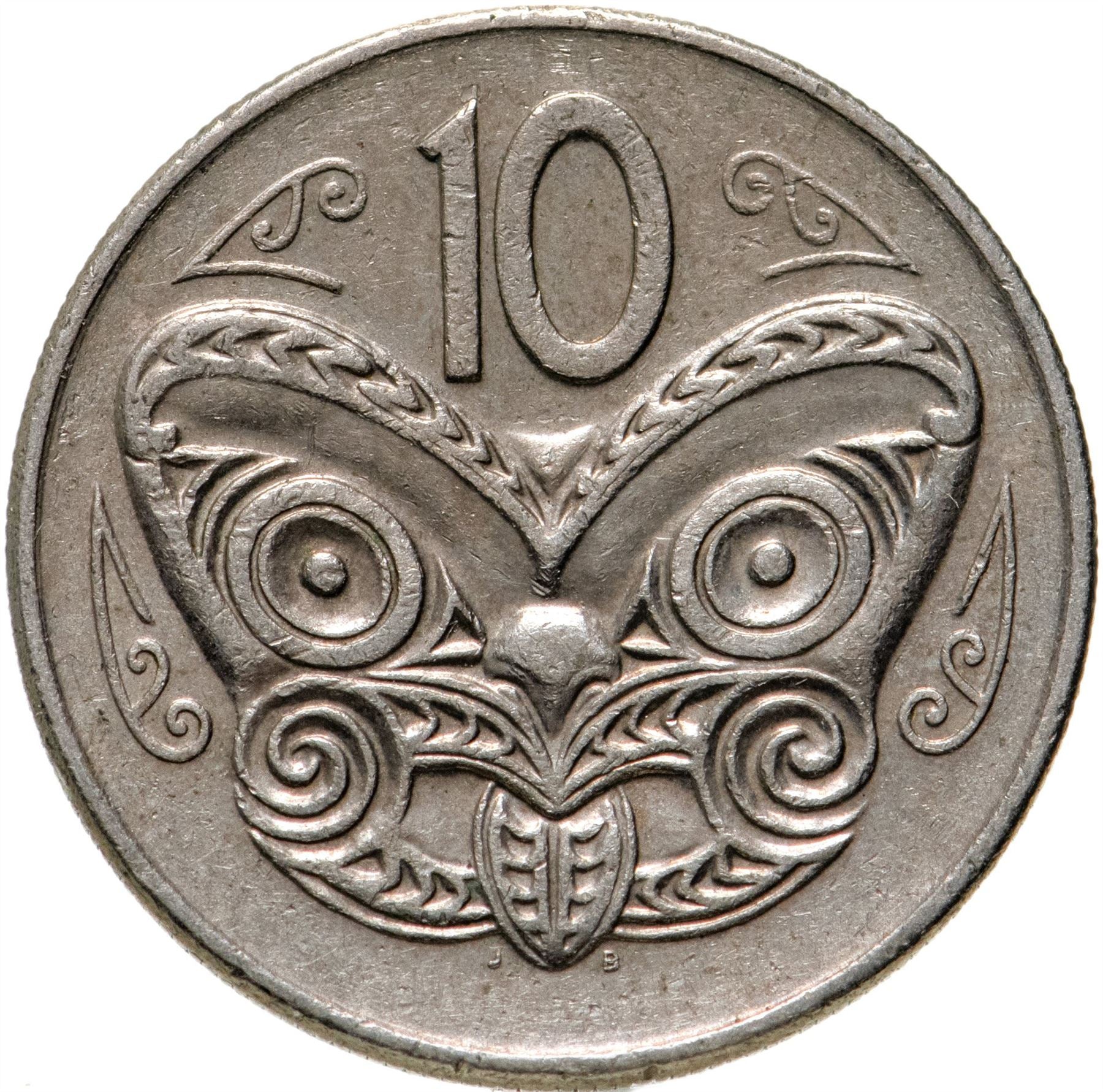 New Zealander 10 Cents Coin | Queen Elizabeth II | Maori Koruru Mask | KM41 | 1970 - 1985