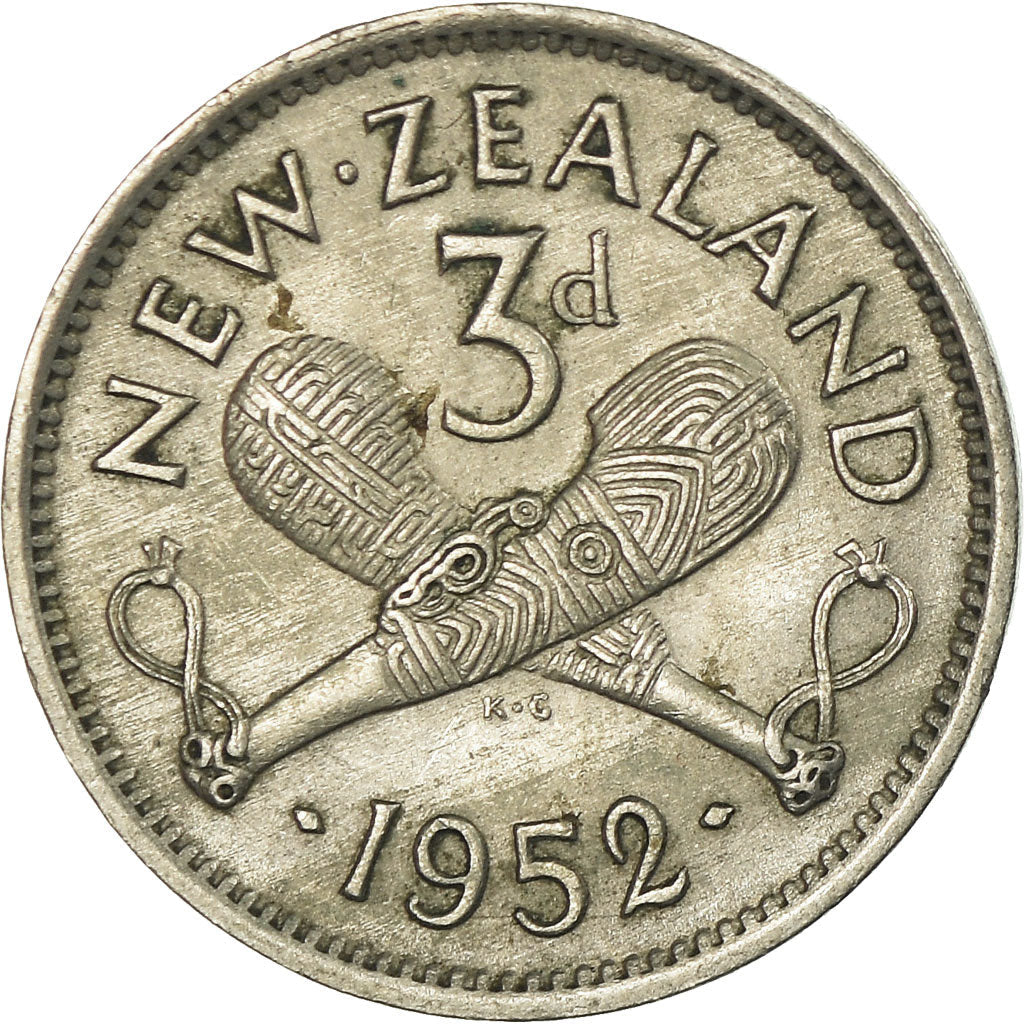 New Zealander 3 Pence Coin | King George VI | Carved Patu | KM15 | 1948 - 1952