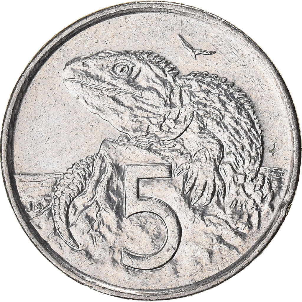 New Zealander 5 Cents Coin | Queen Elizabeth II | Tuatara Lizard | KM116 | 1999 - 2006