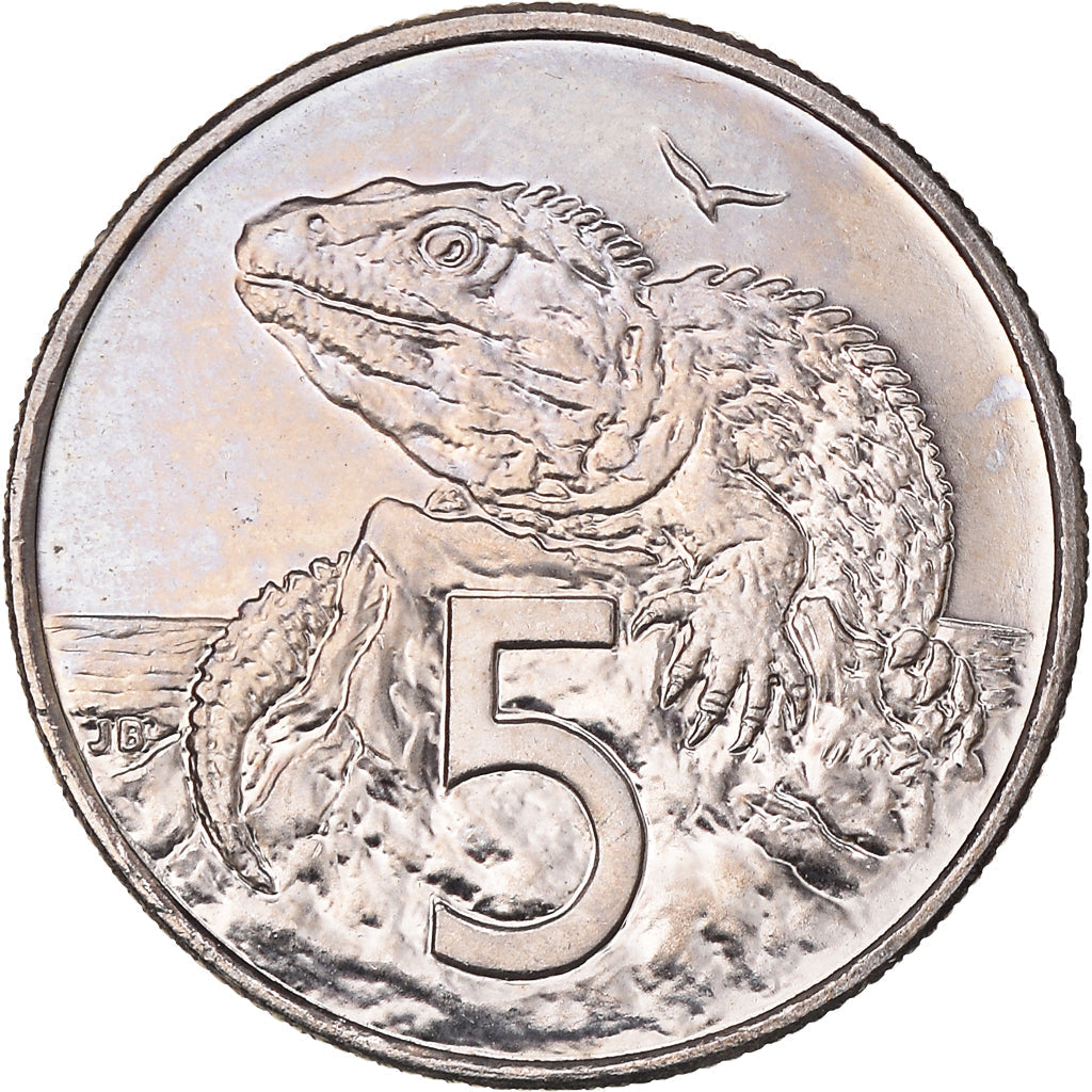 New Zealander 5 Cents Coin | Queen Elizabeth II | Tuatara Lizard | KM116 | 1999 - 2006