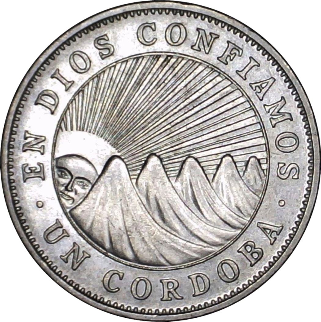 Nicaragua | 1 Cordoba Coin | Explorer | Sun | Volcanos | Km:26 | 1972