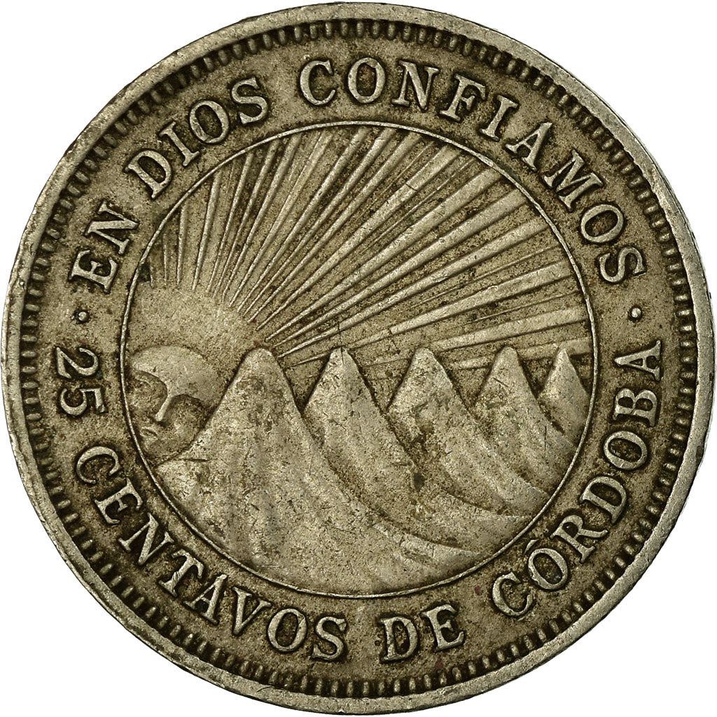 Nicaragua | 25 Centavos Coin | Explorer | Sun | Volcanos | Km:18.2 | 1964 - 1965