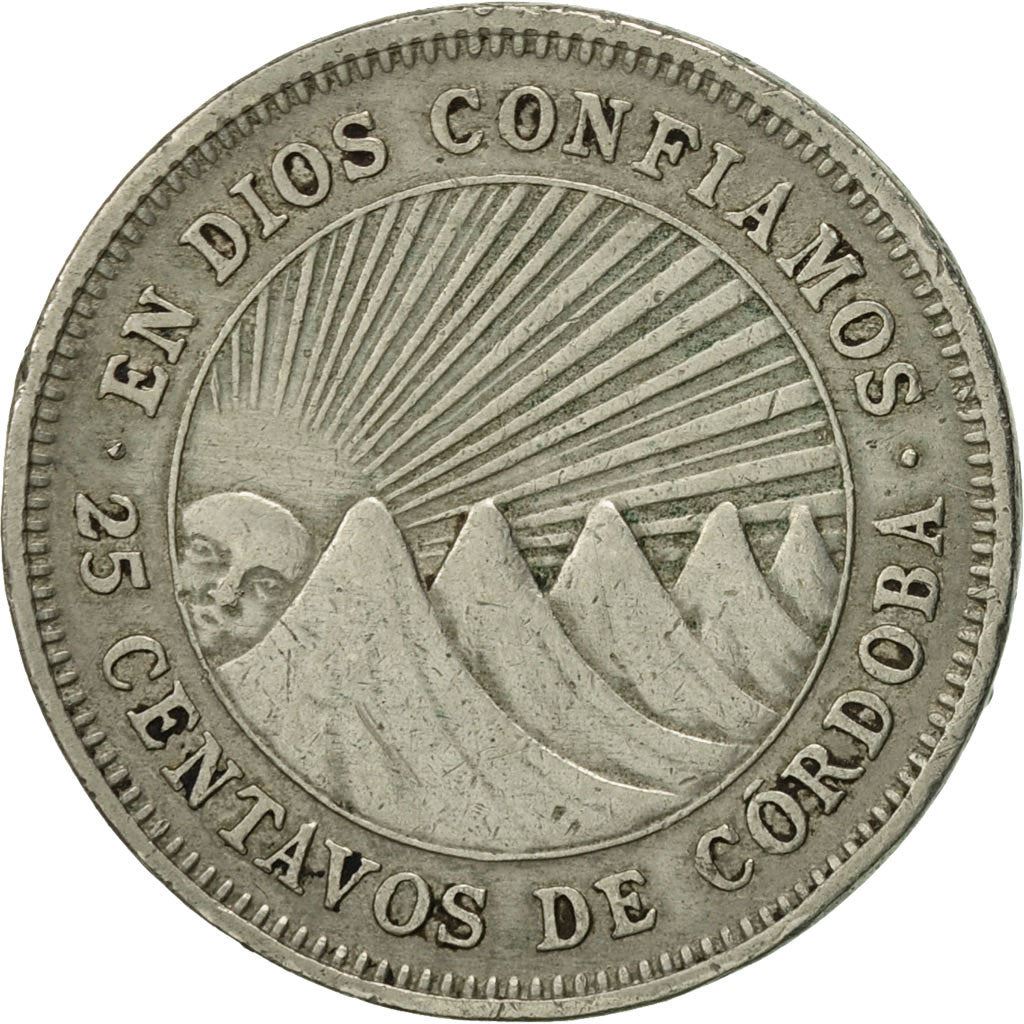 Nicaragua | 25 Centavos Coin | Explorer | Sun | Volcanos | Km:18.2 | 1964 - 1965