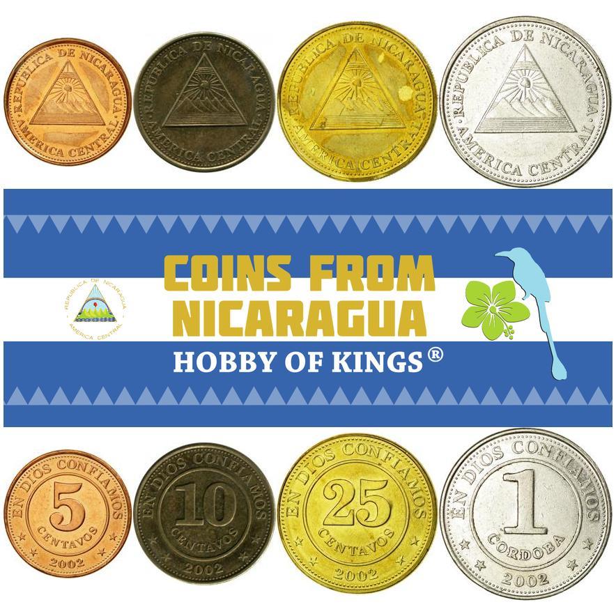 Nicaragua | 4 Coin Set | 5 10 25 Centavos 1 Cordoba | Rainbow | Volcano | 2002 - 2003