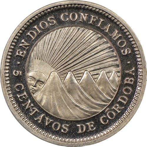 Nicaragua | 5 Centavos Coin | Explorer | Sun | Volcanos | Km:24.2 | 1962 - 1965